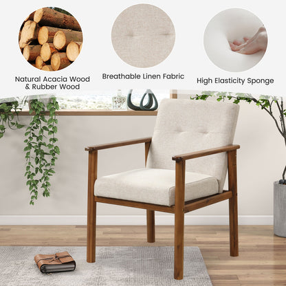 Comfortable Linen Accent Chair with Wood Legs and Supportive Cushion