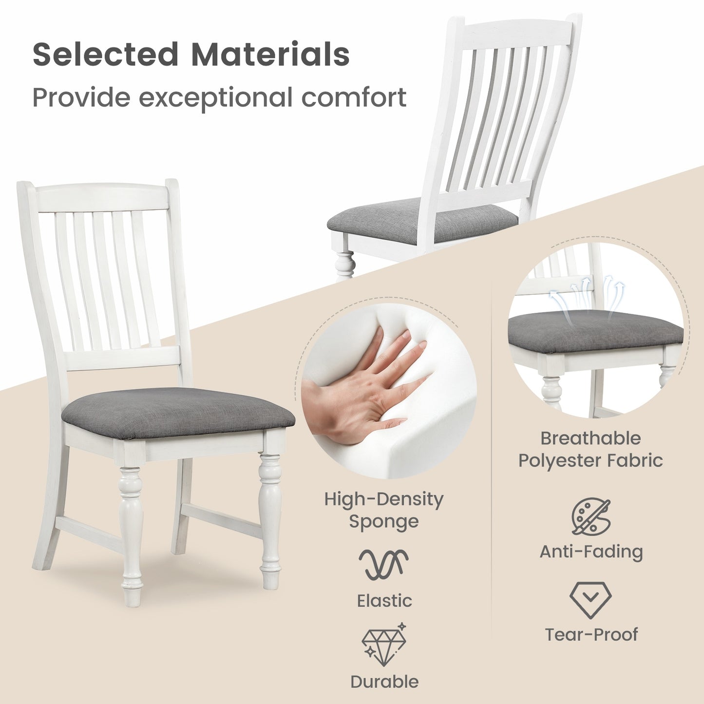 Dining Chairs with Solid Wood Legs and Comfortable Seat Set of 2
