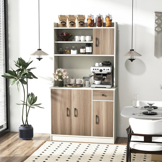 Tall Kitchen Pantry Cabinet with Adjustable Shelves and Built-in Charging Station for Storage and Organization