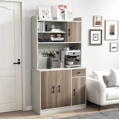 Tall Kitchen Pantry Cabinet with Adjustable Shelves and Built-in Charging Station for Storage and Organization