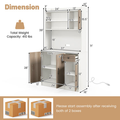 Tall Kitchen Pantry Cabinet with Adjustable Shelves and Built-in Charging Station for Storage and Organization
