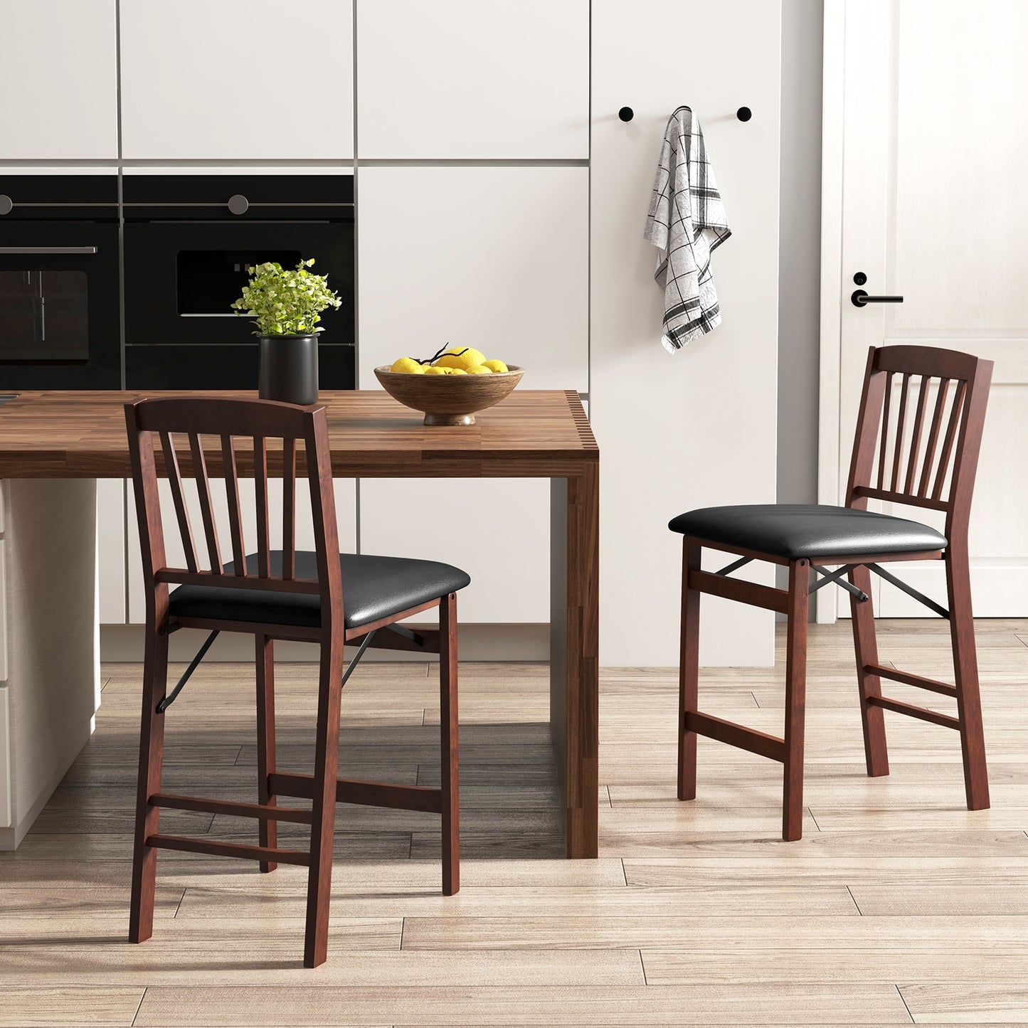 Counter Height Folding Kitchen Island Chairs Set of 2 with Padded Seats and Backrest