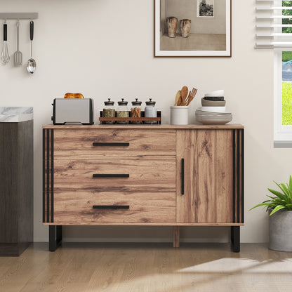 Modern Sideboard Buffet Cabinet with 3 Drawers and Adjustable Shelf for Dining Room or Living Room Storage