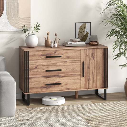 Modern Sideboard Buffet Cabinet with 3 Drawers and Adjustable Shelf for Dining Room or Living Room Storage