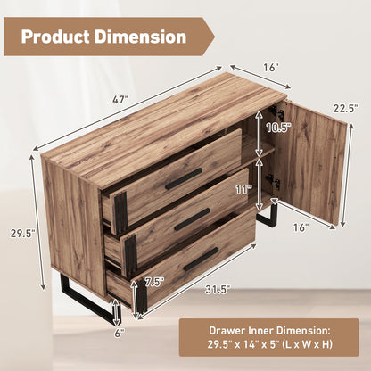 Modern Sideboard Buffet Cabinet with 3 Drawers and Adjustable Shelf for Dining Room or Living Room Storage