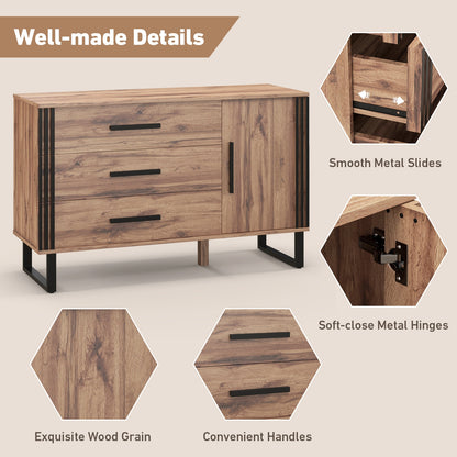 Modern Sideboard Buffet Cabinet with 3 Drawers and Adjustable Shelf for Dining Room or Living Room Storage