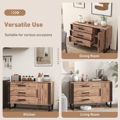 Modern Sideboard Buffet Cabinet with 3 Drawers and Adjustable Shelf for Dining Room or Living Room Storage