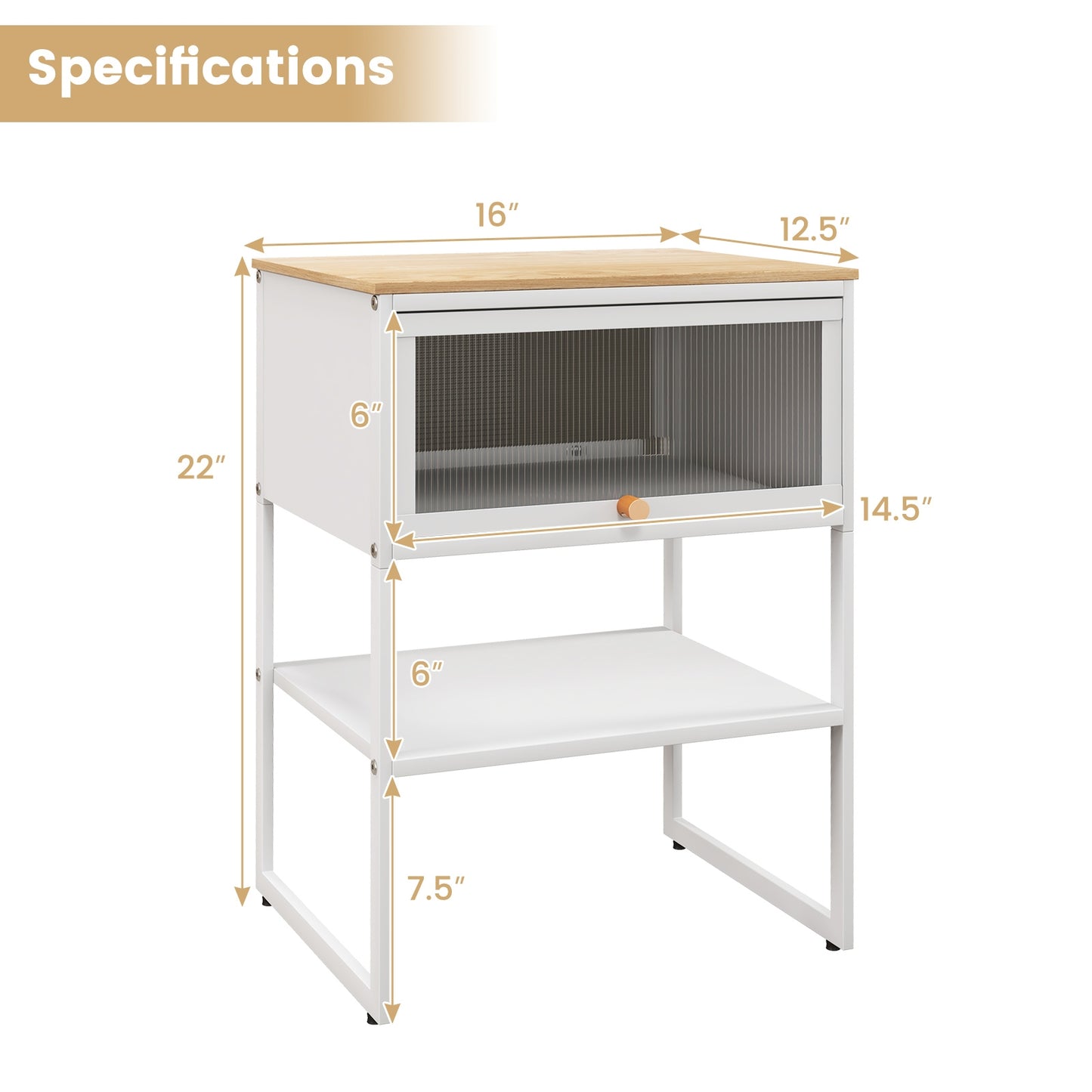 Nightstand with Flip Up Door and Storage Shelf in White