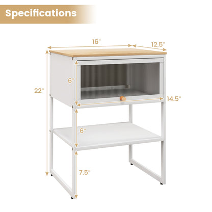 Nightstand with Flip Up Door and Storage Shelf in White