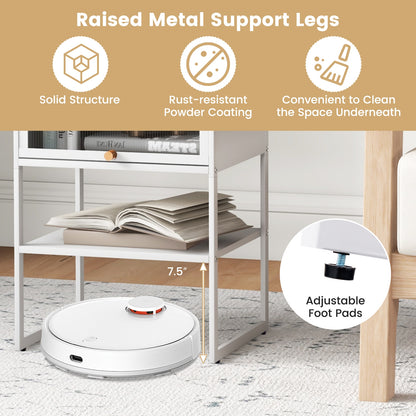 Nightstand with Flip Up Door and Storage Shelf in White