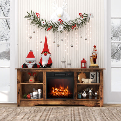 58 Inch Fireplace TV Console with Adjustable Shelves and Built-In Electric Heater for TVs Up to 65 Inches