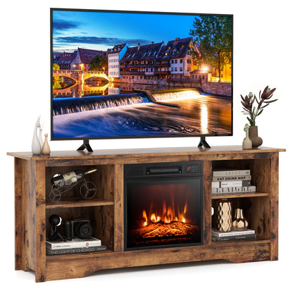 58 Inch Fireplace TV Console with Adjustable Shelves and Built-In Electric Heater for TVs Up to 65 Inches