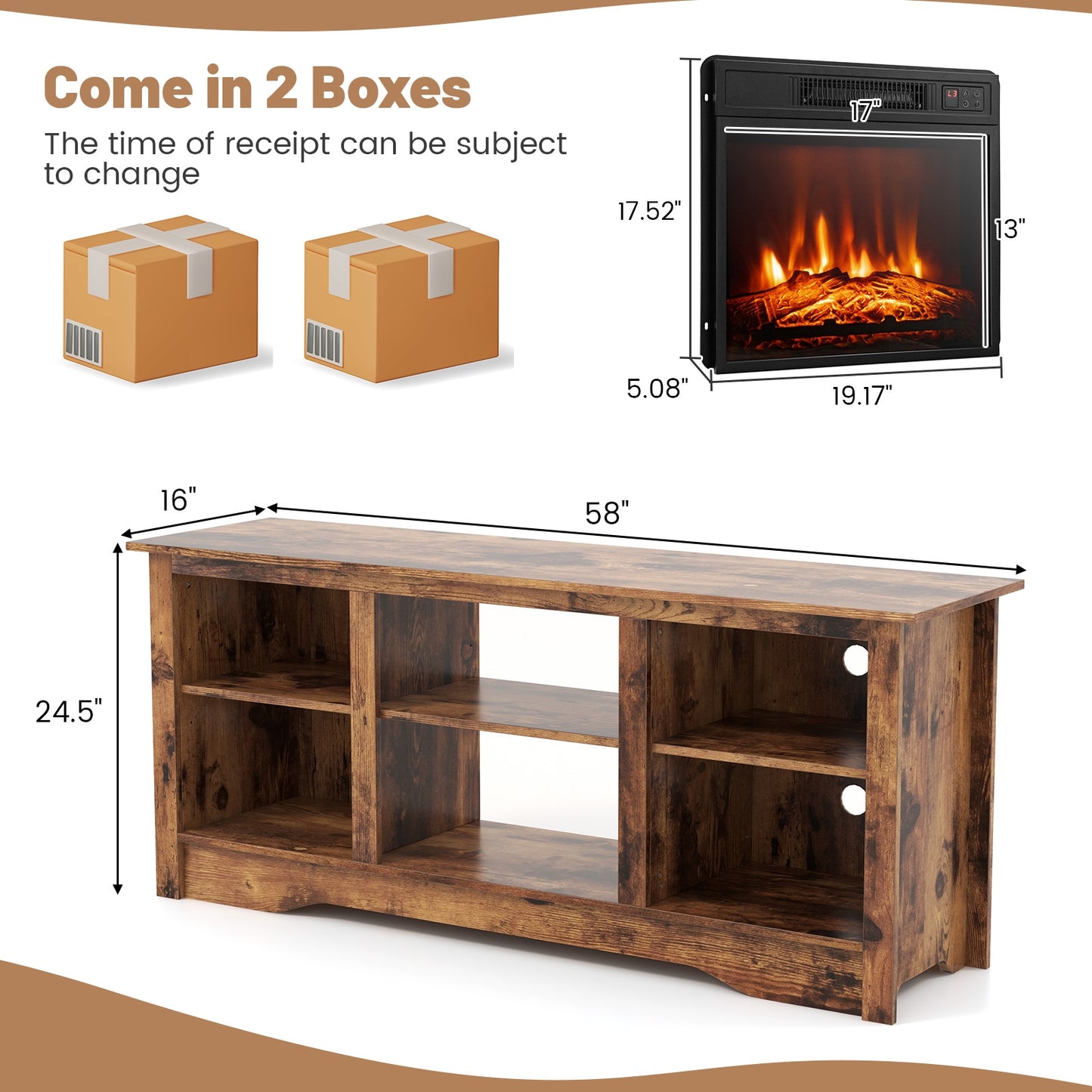 58 Inch Fireplace TV Console with Adjustable Shelves and Built-In Electric Heater for TVs Up to 65 Inches