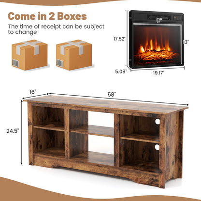 58 Inch Fireplace TV Console with Adjustable Shelves and Built-In Electric Heater for TVs Up to 65 Inches