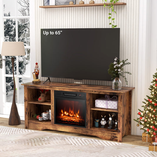 58 Inch Fireplace TV Console with Adjustable Shelves and Built-In Electric Heater for TVs Up to 65 Inches