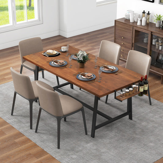 72 Inch Dining Table with Wine Rack and Storage Shelf, Seats 5 to 7, Modern Rectangular Design