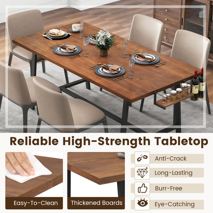 72 Inch Dining Table with Wine Rack and Storage Shelf, Seats 5 to 7, Modern Rectangular Design