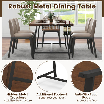 72 Inch Dining Table with Wine Rack and Storage Shelf, Seats 5 to 7, Modern Rectangular Design