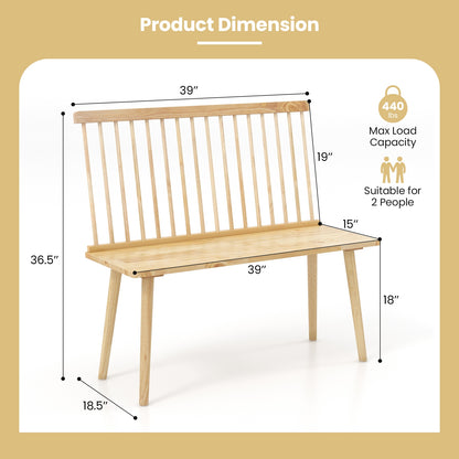 Elegant Windsor Dining Bench with Spindle Back and Anti-Slip Foot Pads – Natural
