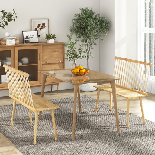 Elegant Windsor Dining Bench with Spindle Back and Anti-Slip Foot Pads – Natural