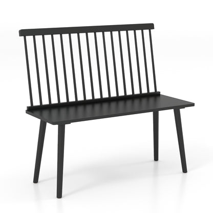 Elegant Windsor Dining Bench with Spindle Back and Anti-Slip Foot Pads – Black