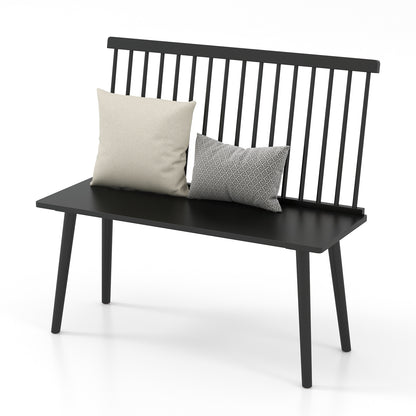 Elegant Windsor Dining Bench with Spindle Back and Anti-Slip Foot Pads – Black