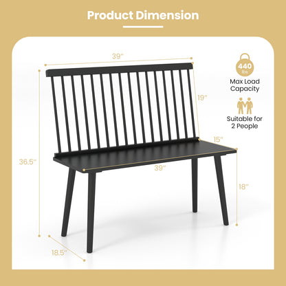 Elegant Windsor Dining Bench with Spindle Back and Anti-Slip Foot Pads – Black