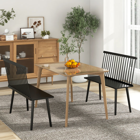 Elegant Windsor Dining Bench with Spindle Back and Anti-Slip Foot Pads – Black