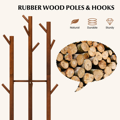 360 Degree Freestanding Wood Coat Rack with Shelves and Hooks
