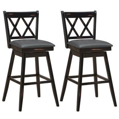 Counter Height Bar Stools Set of 2 with 29 Inch Swivel Seat and Black Rubber Wood Frame