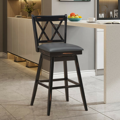 Counter Height Bar Stools Set of 2 with 29 Inch Swivel Seat and Black Rubber Wood Frame