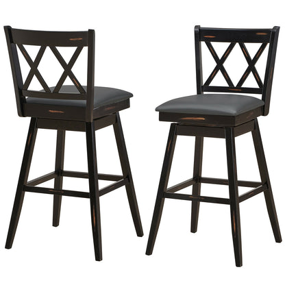Counter Height Bar Stools Set of 2 with 29 Inch Swivel Seat and Black Rubber Wood Frame
