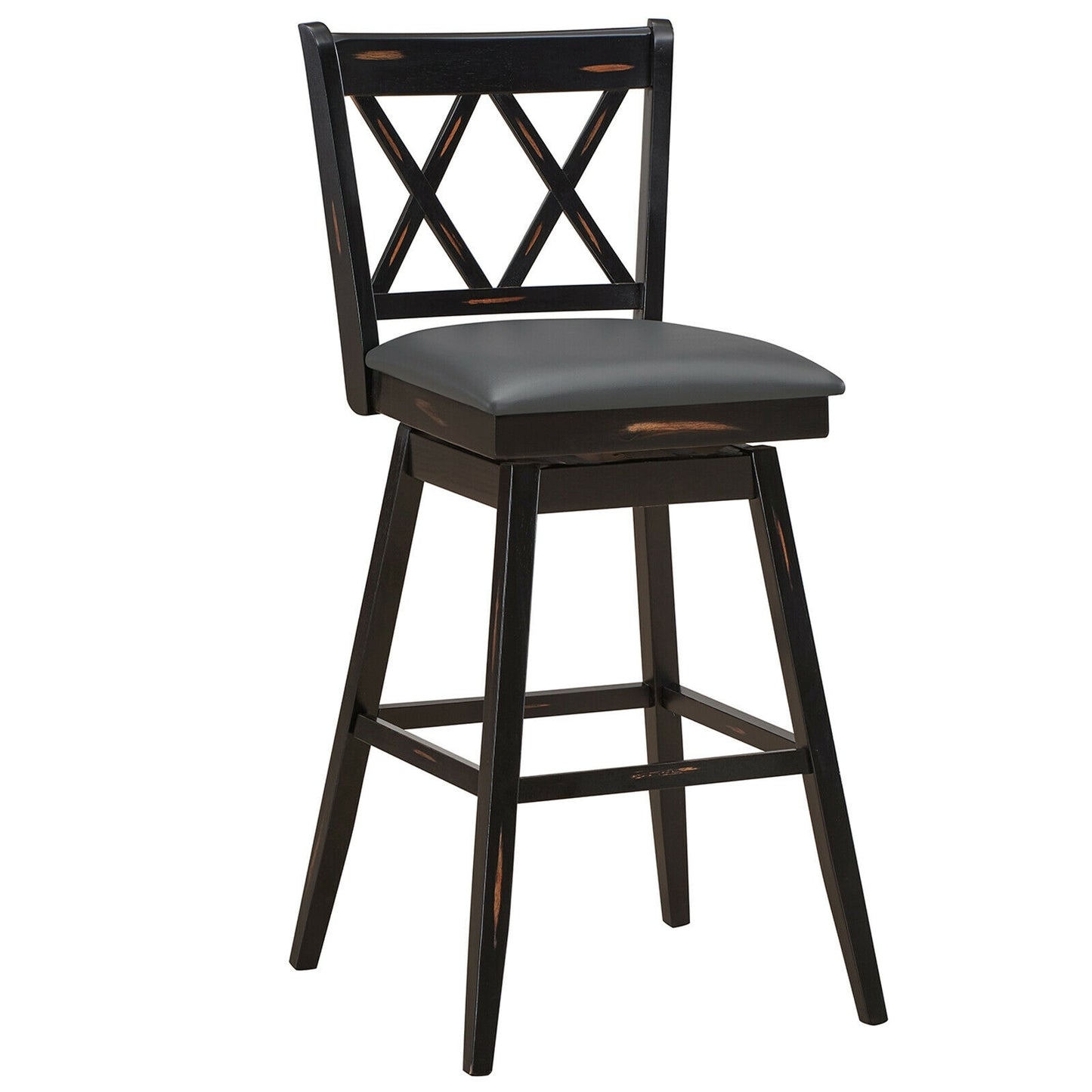 Counter Height Bar Stools Set of 2 with 29 Inch Swivel Seat and Black Rubber Wood Frame