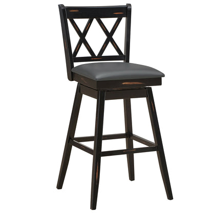 Counter Height Bar Stools Set of 2 with 29 Inch Swivel Seat and Black Rubber Wood Frame