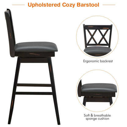 Counter Height Bar Stools Set of 2 with 29 Inch Swivel Seat and Black Rubber Wood Frame