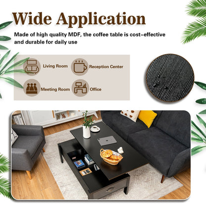 Lift Top Coffee Table with Hidden Storage and Dual Drawers