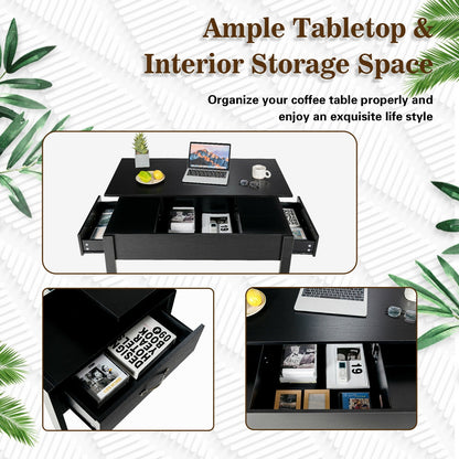 Lift Top Coffee Table with Hidden Storage and Dual Drawers