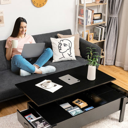 Lift Top Coffee Table with Hidden Storage and Dual Drawers