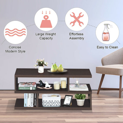 Contemporary 3 Tier Coffee Table with Spacious Storage Shelves