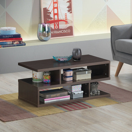 Contemporary 3 Tier Coffee Table with Spacious Storage Shelves