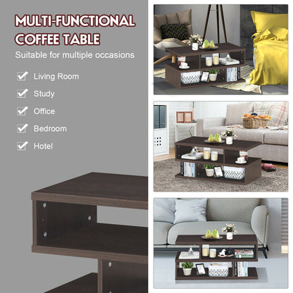 Contemporary 3 Tier Coffee Table with Spacious Storage Shelves