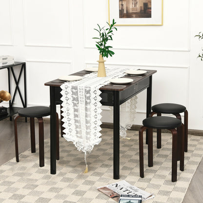 Bentwood Stackable Stools with PU Leather Cushioned Seat – Set of 4, Black