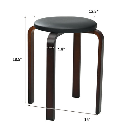 Bentwood Stackable Stools with PU Leather Cushioned Seat – Set of 4, Black