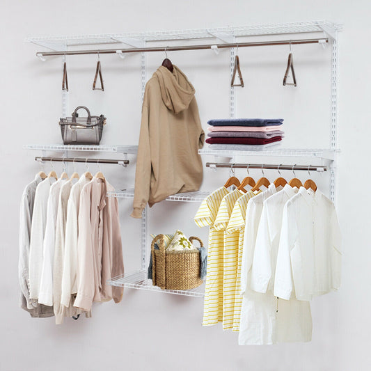 Adjustable Wall-Mounted Closet Rack System with Shelves & Hanging Rods – Customizable Storage Solution for Bedroom & Entryway
