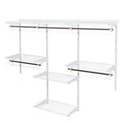Adjustable Wall-Mounted Closet Rack System with Shelves & Hanging Rods – Customizable Storage Solution for Bedroom & Entryway
