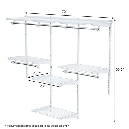 Adjustable Wall-Mounted Closet Rack System with Shelves & Hanging Rods – Customizable Storage Solution for Bedroom & Entryway
