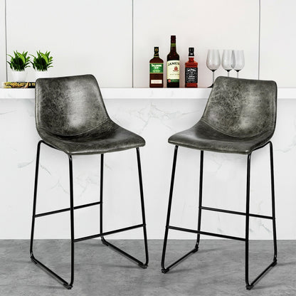 Set of 2 Faux Suede Upholstered Bar Stools with Curved Backrest in Grey