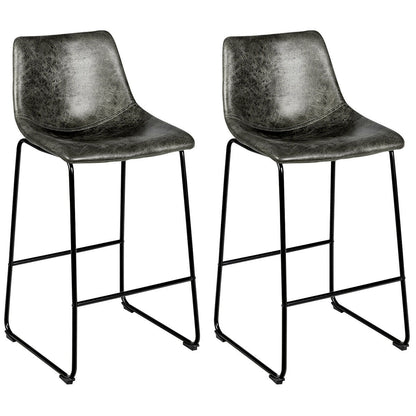 Set of 2 Faux Suede Upholstered Bar Stools with Curved Backrest in Grey