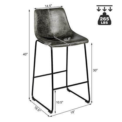 Set of 2 Faux Suede Upholstered Bar Stools with Curved Backrest in Grey