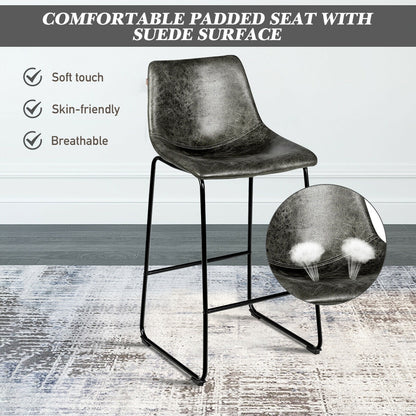 Set of 2 Faux Suede Upholstered Bar Stools with Curved Backrest in Grey